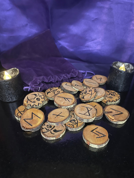 wood burned runes